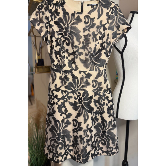 Gianni Bini Kati Dress size 2 Black Nude A Line Embroidery Short Sleeve - Picture 5 of 6